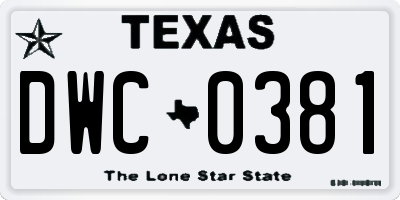 TX license plate DWC0381