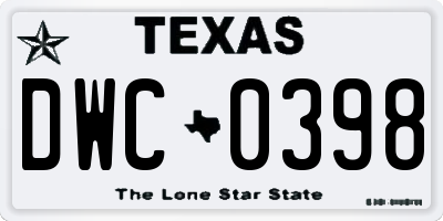 TX license plate DWC0398