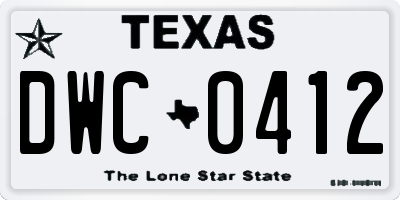 TX license plate DWC0412