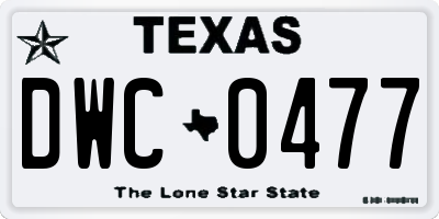 TX license plate DWC0477