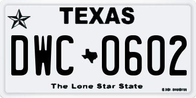 TX license plate DWC0602