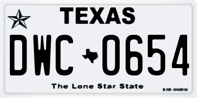 TX license plate DWC0654
