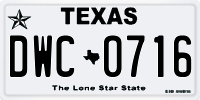 TX license plate DWC0716