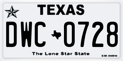 TX license plate DWC0728