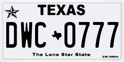 TX license plate DWC0777