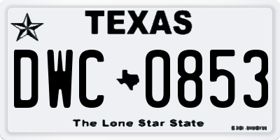 TX license plate DWC0853