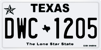 TX license plate DWC1205