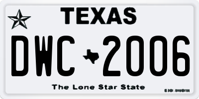 TX license plate DWC2006