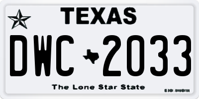 TX license plate DWC2033