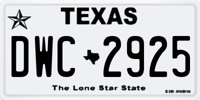 TX license plate DWC2925
