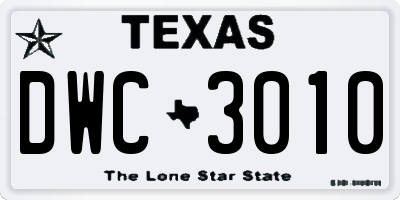 TX license plate DWC3010