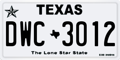 TX license plate DWC3012