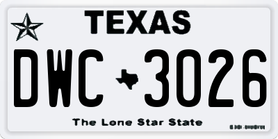 TX license plate DWC3026