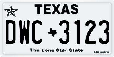 TX license plate DWC3123