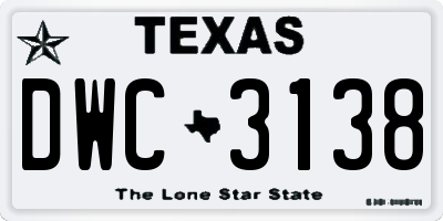 TX license plate DWC3138