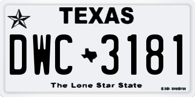 TX license plate DWC3181