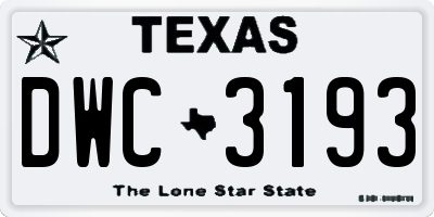 TX license plate DWC3193