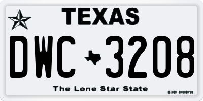 TX license plate DWC3208