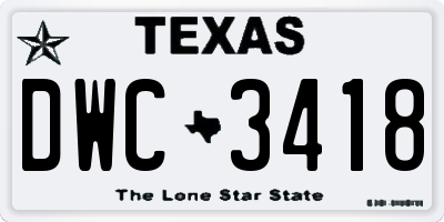 TX license plate DWC3418