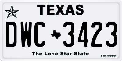 TX license plate DWC3423