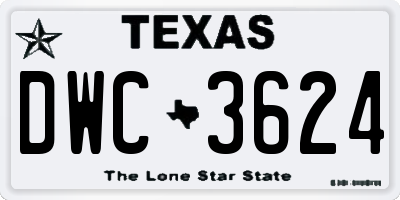TX license plate DWC3624