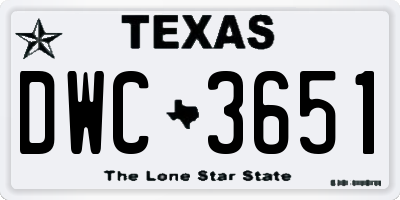 TX license plate DWC3651