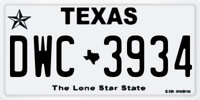 TX license plate DWC3934