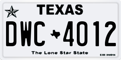 TX license plate DWC4012