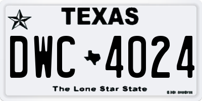 TX license plate DWC4024