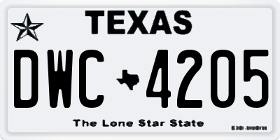 TX license plate DWC4205