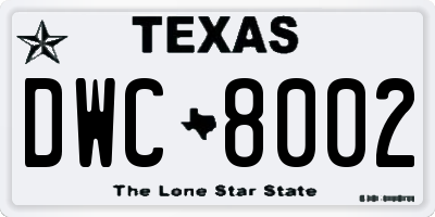 TX license plate DWC8002