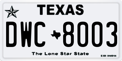 TX license plate DWC8003