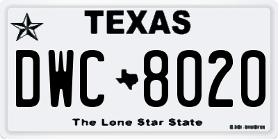 TX license plate DWC8020