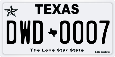 TX license plate DWD0007