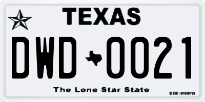 TX license plate DWD0021