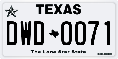 TX license plate DWD0071