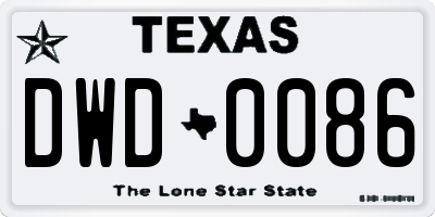 TX license plate DWD0086