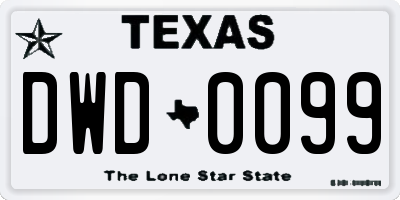 TX license plate DWD0099