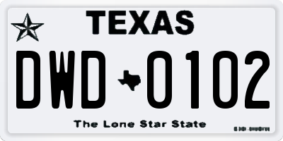 TX license plate DWD0102