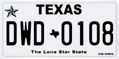 TX license plate DWD0108