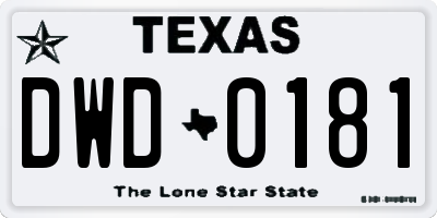 TX license plate DWD0181