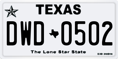 TX license plate DWD0502