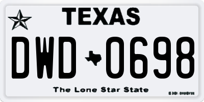 TX license plate DWD0698