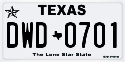 TX license plate DWD0701