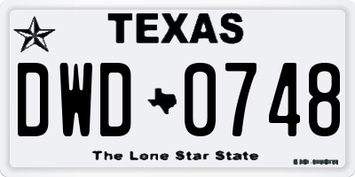 TX license plate DWD0748