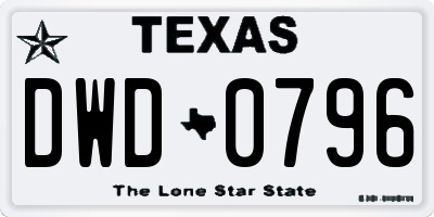 TX license plate DWD0796