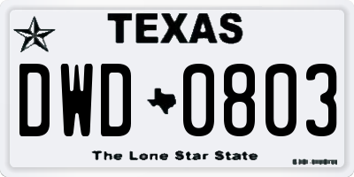 TX license plate DWD0803