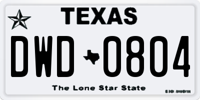 TX license plate DWD0804