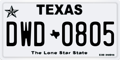 TX license plate DWD0805