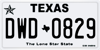 TX license plate DWD0829